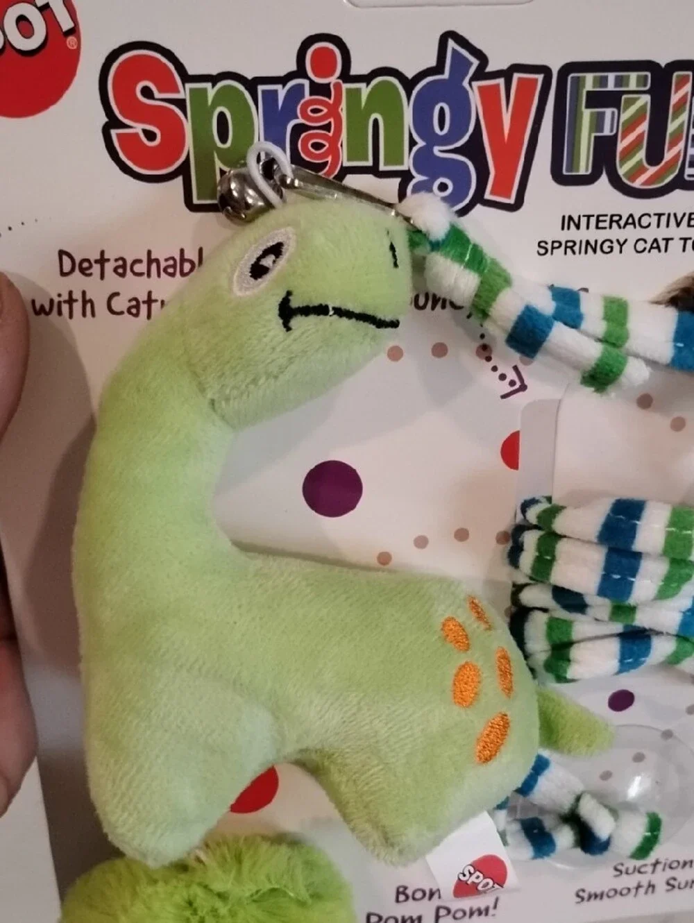 SPOT Plush Dinosaur Cat Teaser Toy with Pom Pom